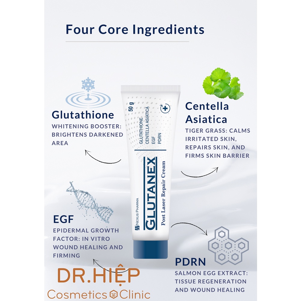 Kem phục hồi sáng da sau laser GLUTANEX CICA CREAM Post Laser Repair Cream Nexus Pharma tube 50g