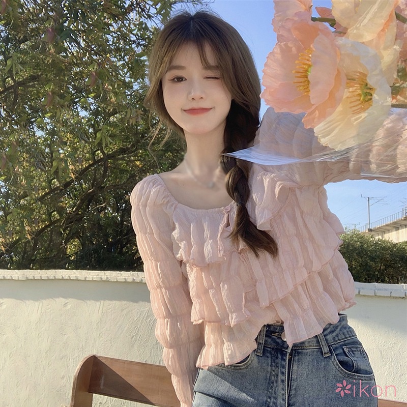 Áo Croptop Tay Dài Cổ Tròn Cho Nữ