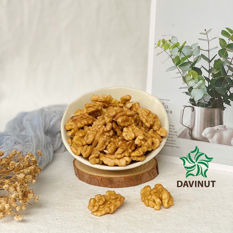 Hạt óc chó Davinut Mỹ tách vỏ hộp 475g, nhân óc chó vàng bóc sẵn cho bà bầu, walnuts sống nhập khẩu túi 500g