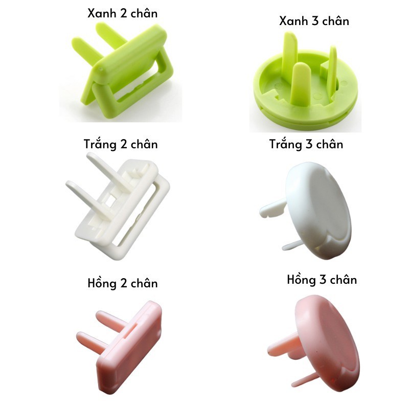Bịt ổ điện nhiều màu, có quai, cao cấp 2 chân 3 chân giữ an toàn cho bé
