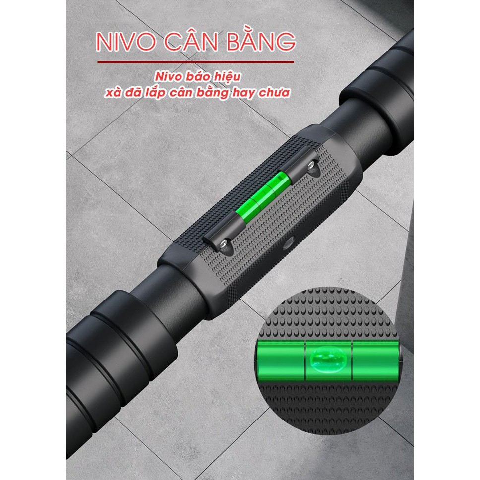 Xà đơn gắn cửa, treo tường bằng thép chịu lực có thước thăng bằng GoodFit GF201PU