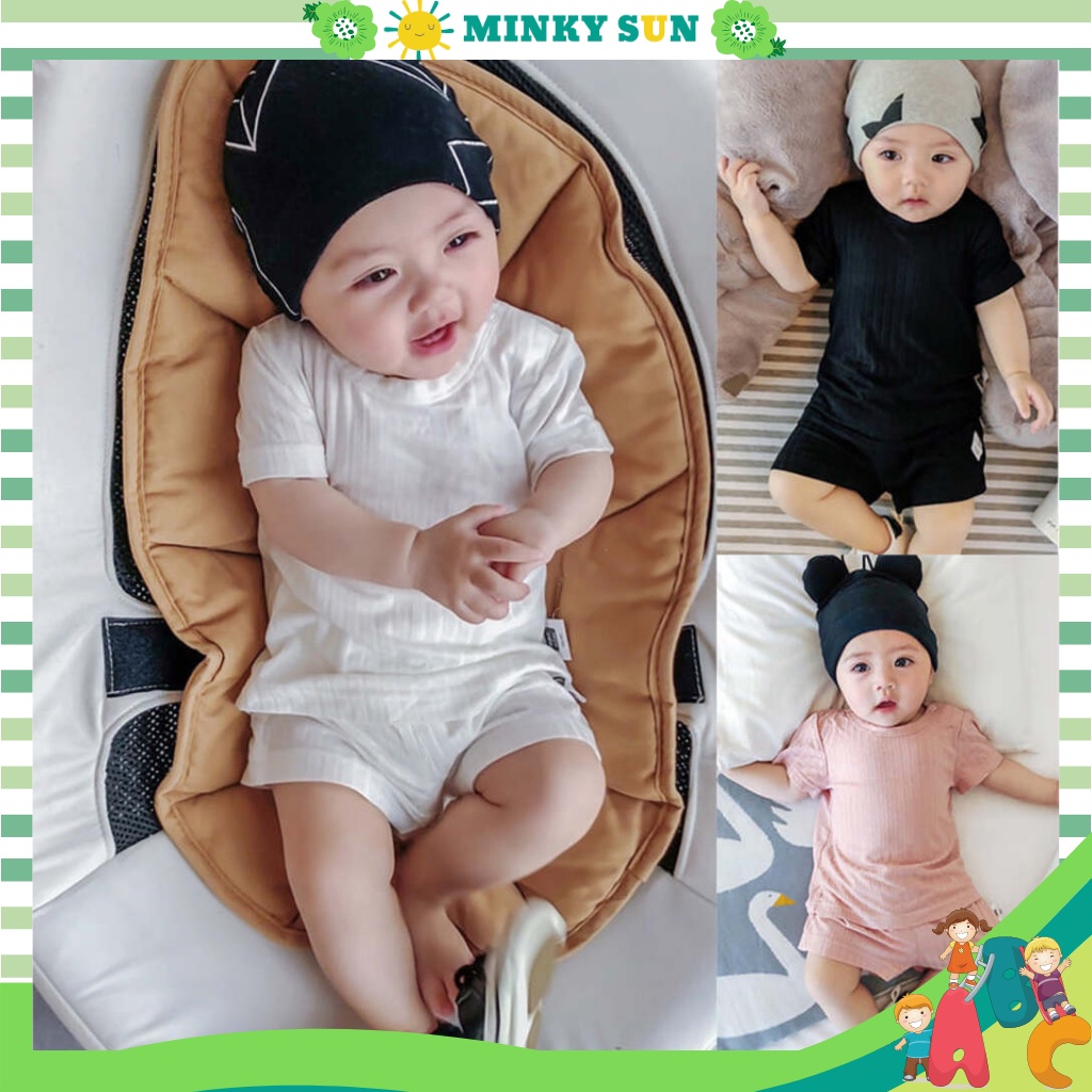 Bộ quần áo bé trai chất liệu cotton, bộ cộc trơn gân bé trai và bé gái từ 6-27kg