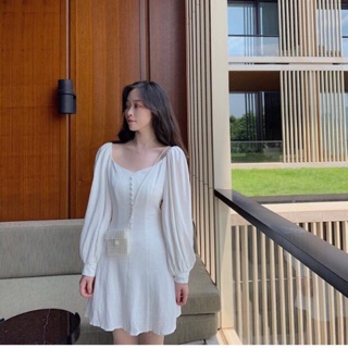 Váy dài cổ thuyền ống tay phồng công chúa vintage