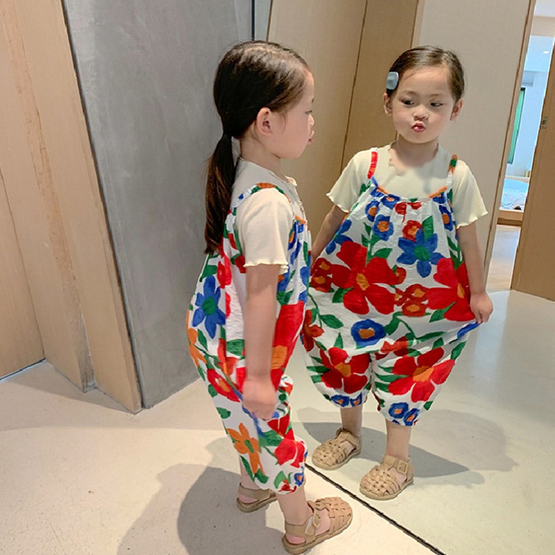 Bộ áo liền quần in hoa kiểu Hàn Quốc thời trang mùa hè dành cho bé gái