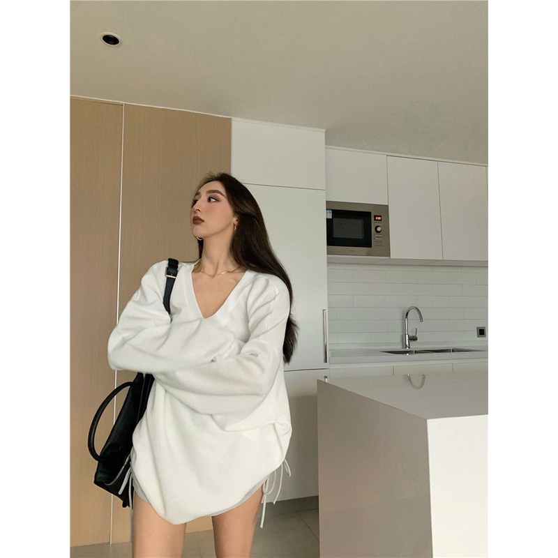 Áo thun COZOK tay dài cổ chữ V thời trang dành cho nữ