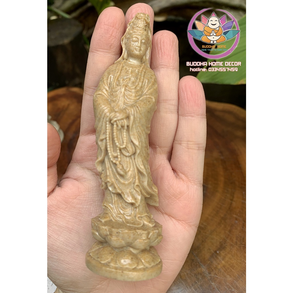Tượng Mẹ Quan Âm 11cm đá sỏi màu trắng vàng trang trí nội thất nhà cửa- phong thủy- thờ cúng