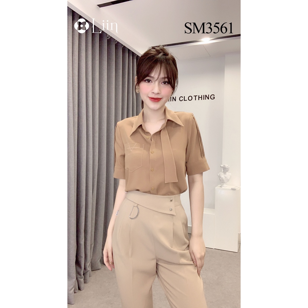 Áo sơ mi nữ Cộc tay màu Nâu Cavat kết hợp túi, viền tay thời thượng Liin Clothing SM3561