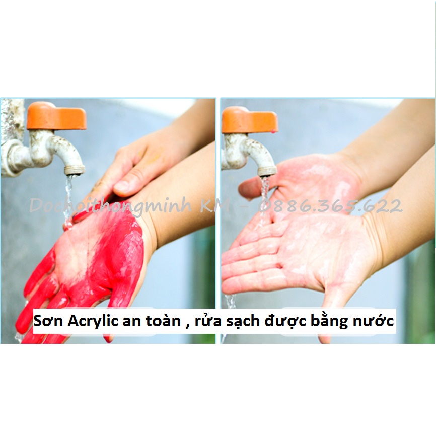 Màu Acrylic 3D - 12 màu sơn an toàn có thể rửa sạch dung tích 60ml