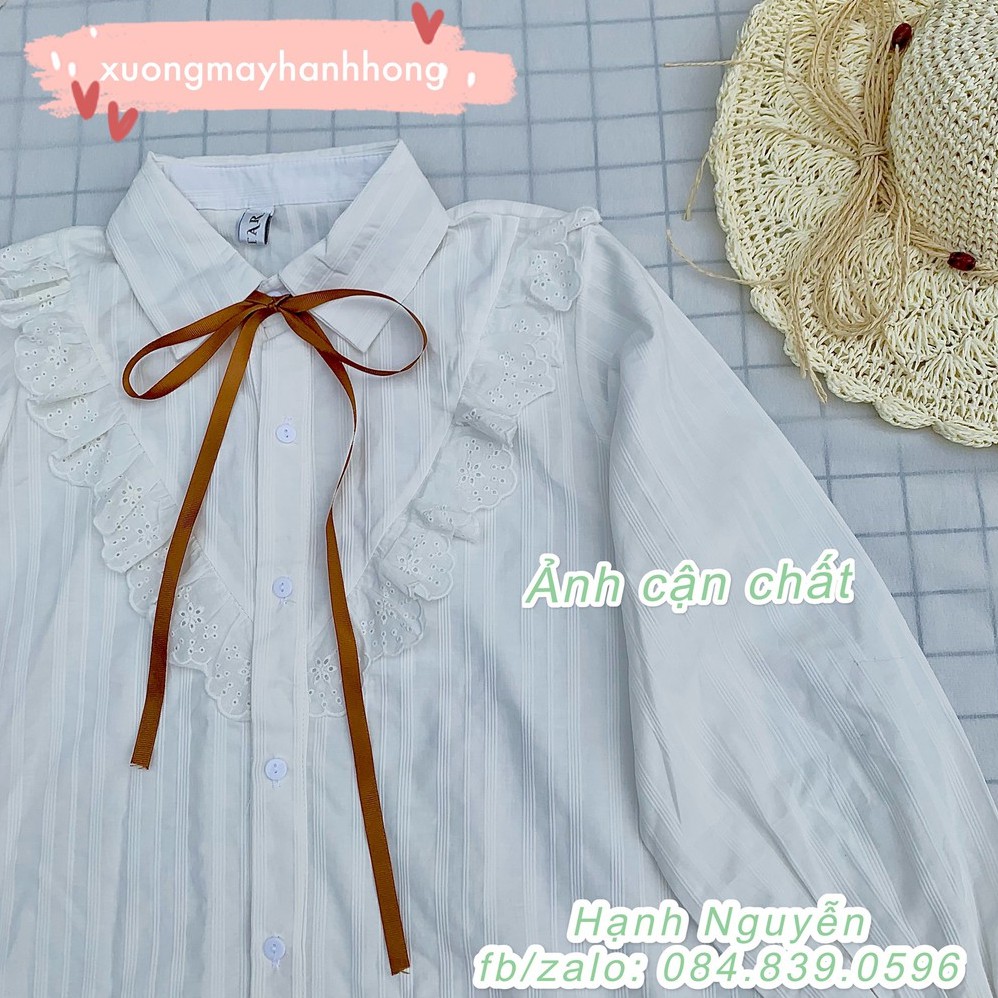 Áo sơ mi trắng nữ viền bèo ulzzang buộc nơ Hàn Quốc