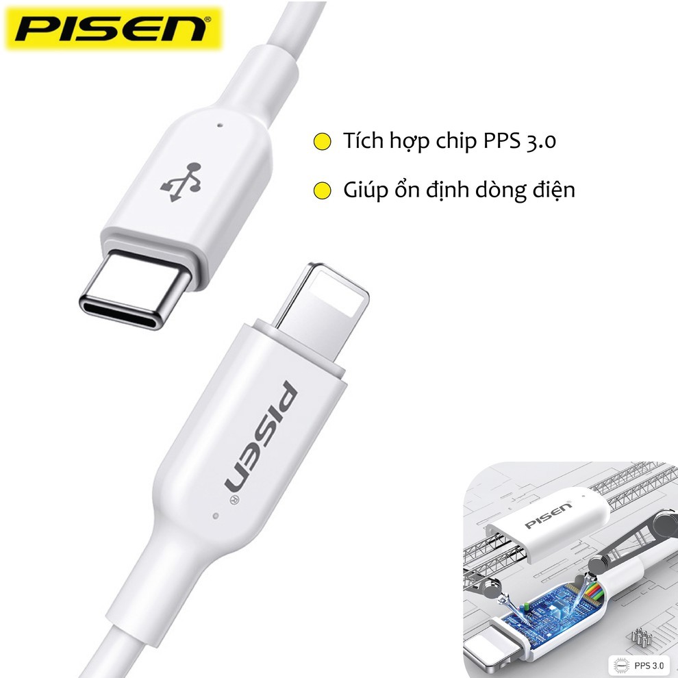 Dây cáp sạc iPhone Pisen 3A Type-C; usb to lightning cho , iPad Cáp Tai nghe Airpod