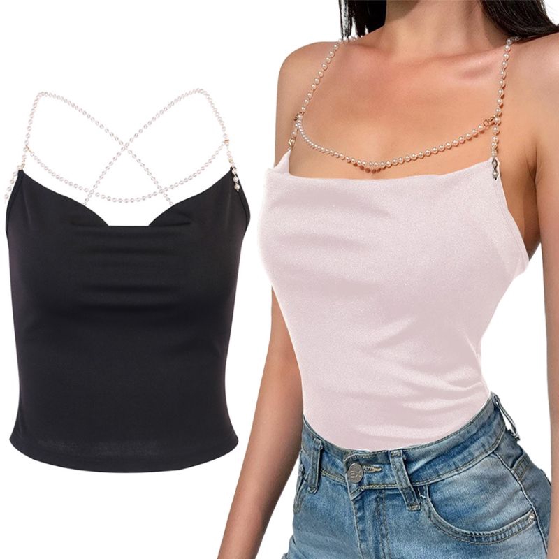 Áo Crop Top Nữ Không Tay Đính Ngọc Trai | BigBuy360 - bigbuy360.vn