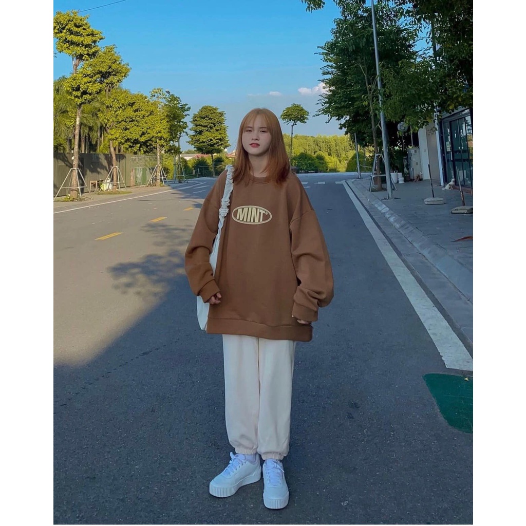 [Có Video + Ảnh Thật] Áo Sweater Nữ Nỉ Nâu  &quot; Mint &quot; Chất Nỉ Bông Nhẹ Mềm Mịn- CH0183