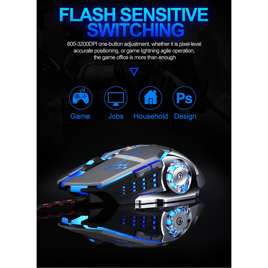 [1 ĐỔI 1 - BẢO HÀNH 12 THÁNG] Mouse T-Wolf V6 USB LED 7 Màu Gaming, Chuột Quang Có Dây USB Thunder Wolf V6