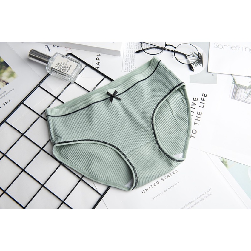 COMBO5 Quần lót nữ cotton gân tăm viền đen điệu đà phối viền đen đính nơ xinh BIKINI chip kháng khuẩn thoáng mát LOTNU01