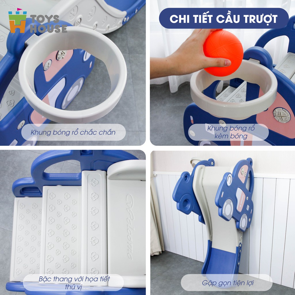 Cầu trượt kèm khung bóng rổ hình Ô tô cho bé Toyshouse WM21B061-B , hàng chính hãng cao cấp