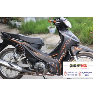 Tem trùm wave rsx đen chỉ cam, độ phủ bộ team decal cho xe máy rẻ đẹp