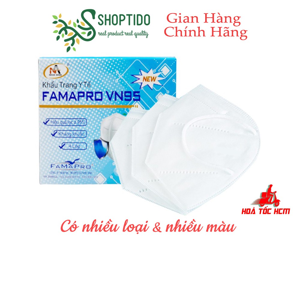 Khẩu trang y tế Nam Anh Famapro VN95, 5D Mask Super Fit đủ màu đủ loại, người lớn trẻ em, hộp 10 cái NPP Shoptido