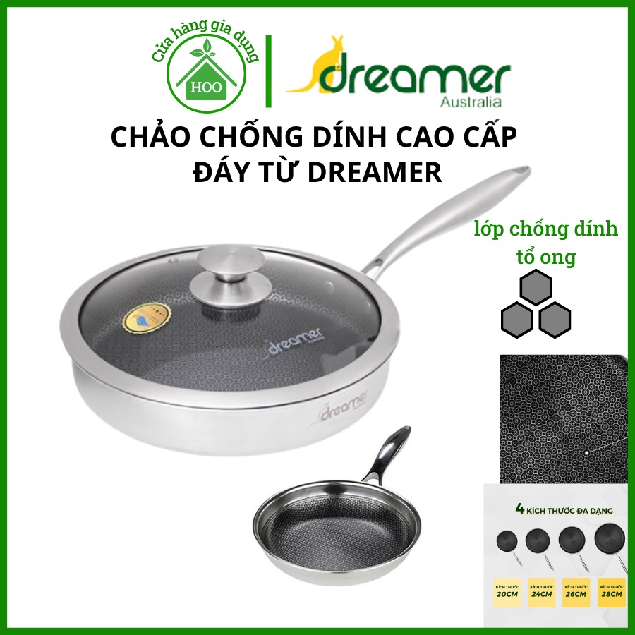 Chảo chống dính đáy từ DREAMER DKW-NFL120B, chảo inox 304, lớp chống dính tổ ong, bảo hành chính hãng 5 năm