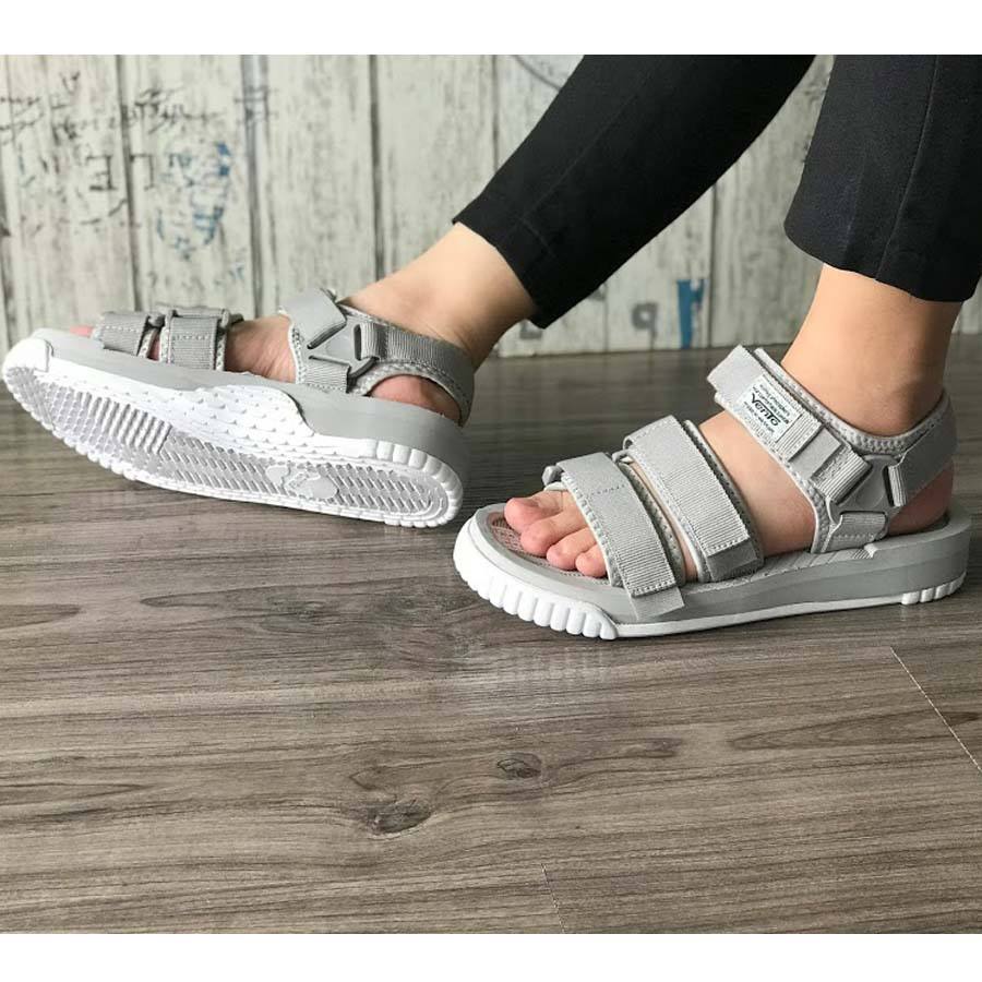 Sandal Vento nam nữ chính hãng SD-9801 màu ghi L.Grey, Dép quai sau đế bằng, Giày quai dán đi làm, đi học