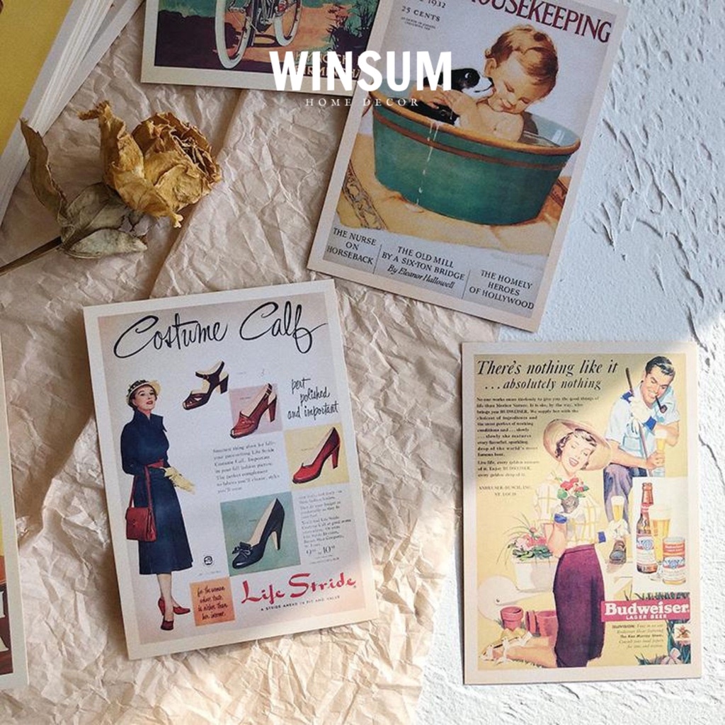 Postcard Dán Tường, Chụp Ảnh Flatlay Phong Cách Retro - Winsum.decor