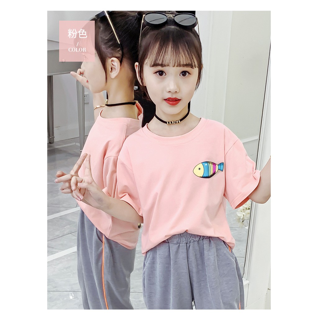 Áo thun bé gái đến size đại. Áo phông bé gái size đai từ 20 -50kg họa tiết mèo xinh sau lưng AG902