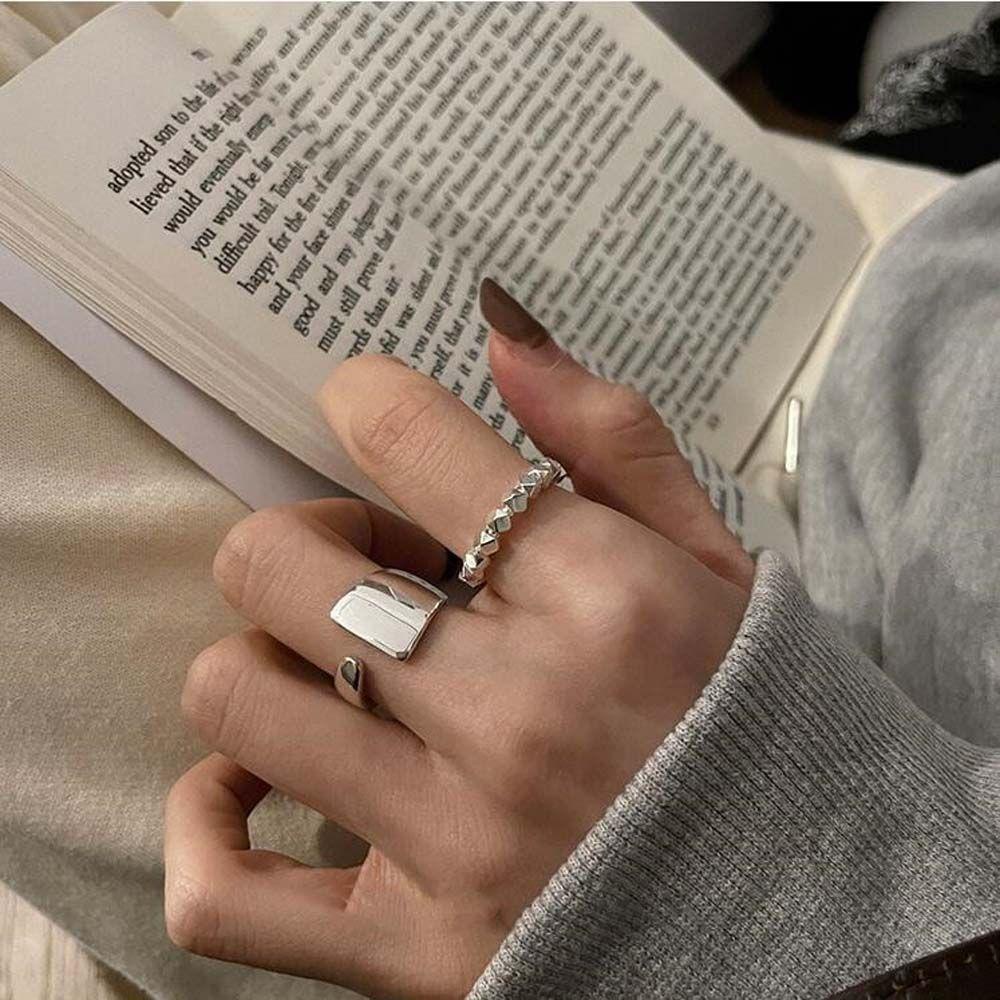 Nhẫn Hở Đính Hạt Hình Vuông Phong Cách Punk Hip Hop Thời Trang Cho Nữ