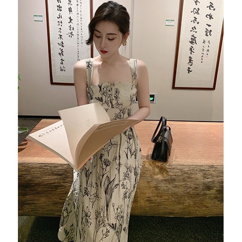 Đầm Hai Dây Dáng Ôm In Họa Tiết Phong Cách Pháp Thời Trang Mùa Hè Mới