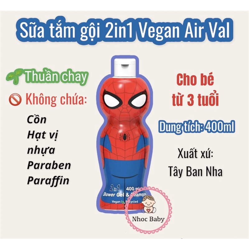 Sữa tắm gội 2in1 hoạt hình Vegan Air Val cho bé 3 tuổi trở lên 400ml