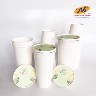 Ly giấy 22oz~649ml - Combo 10 ly giấy trơn & 10 nắp giấy có đục lỗ