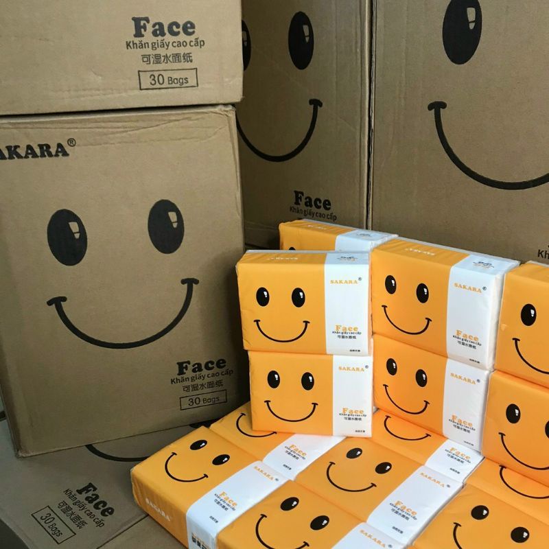 1 thùng (30 gói) Giấy ăn gấu trúc SAKARA mặt cười 1 tờ 4 lớp mềm dai không bụi giấy lau an toàn cho sức khoẻ...