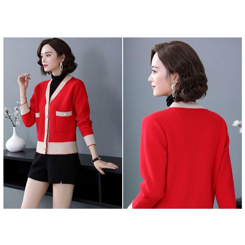Áo Khoác Cardigan Dệt Kim Tay Dài Phong Cách Phương Tây Thời Trang Xuân Thu Cho Phụ Nữ Trung Niên