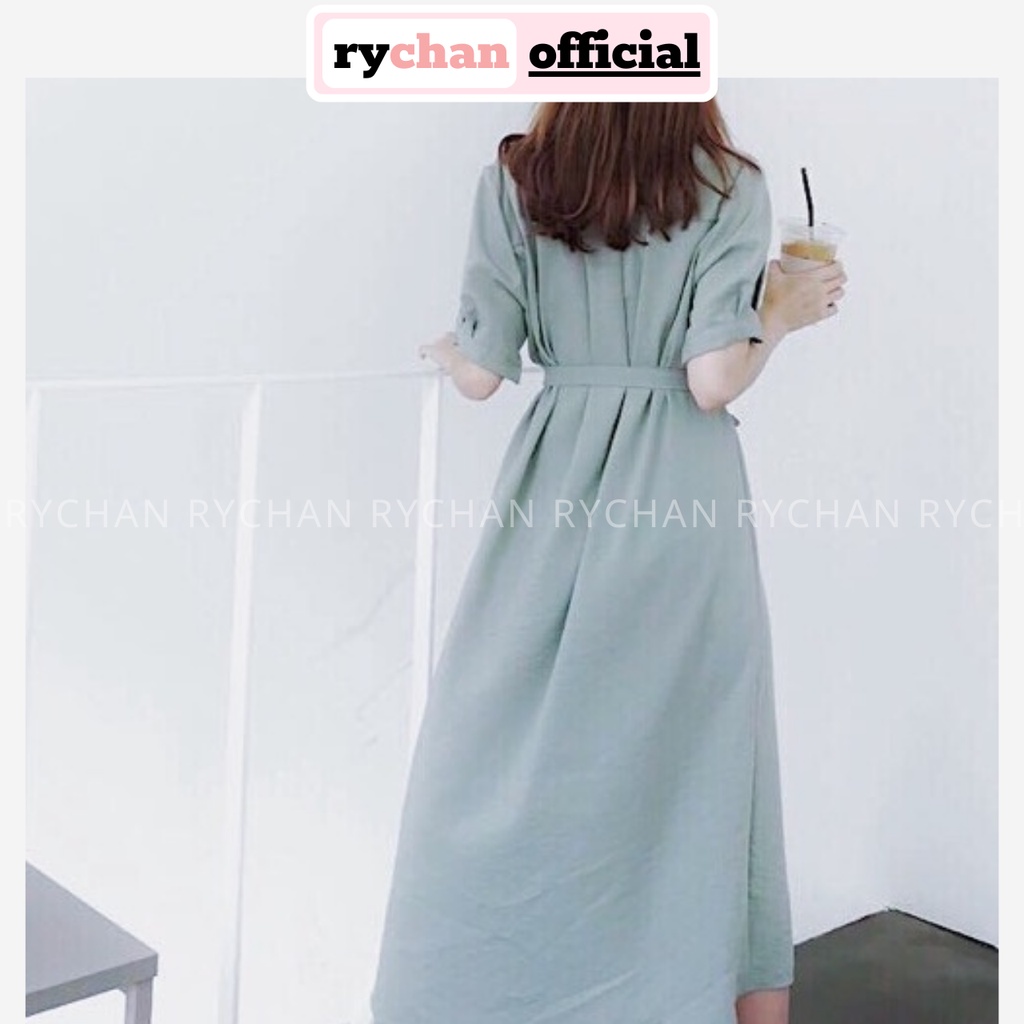 Đầm Nữ Công Sở Form Suông Cột Eo Tay Ngắn Cổ V Thanh Lịch Nhẹ Nhàng Dạo Phố Đi Cafe Màu Mint - DX9710