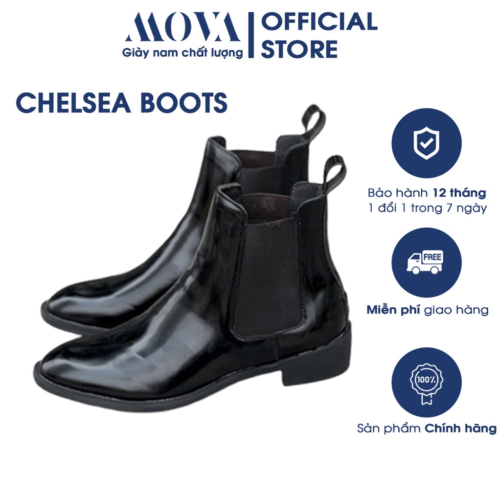 Giày Chelsea Boots Nam Đen Bóng, Đế tăng chiều cao 5cm dễ phối đồ - giày cao cổ nam da bò đế cao su