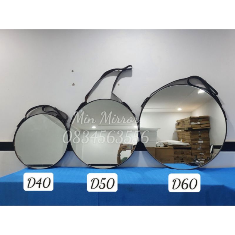 Gương treo tường Gương tròn viền dây da treo trang trí