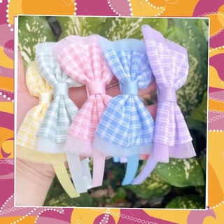 Băng đô- cài tóc- bờm nơ bé gái - caro phối voan lưới