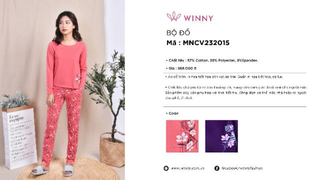 Bộ mặc nhà Winny cotton dài tay Thu Đông 232015 Giá 568.000đ