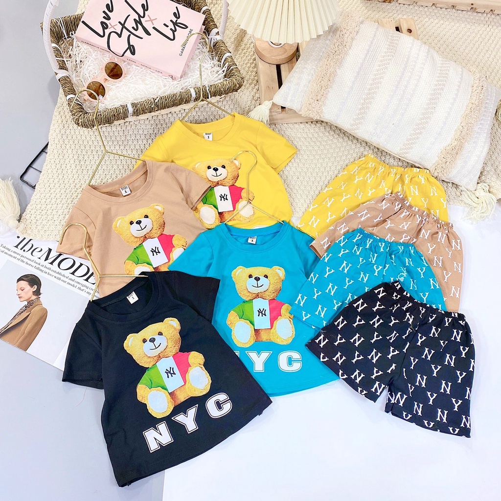 Bộ cotton gấu ép NYC bé trai