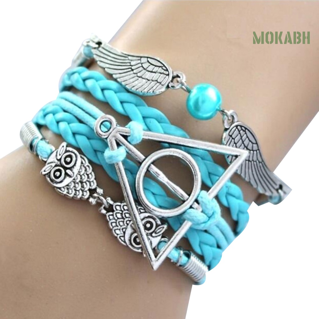 Vòng Tay Bện Dây Da Nhân Tạo Nhiều Lớp Phong Cách Harry P-otter Deathly Hallows