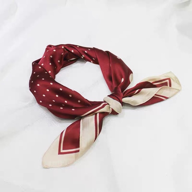 Khăn lụa vuông 70x70 turban quàng cổ,áo khăn yếm bandana thời trang đội đầu chấm bi- Maben