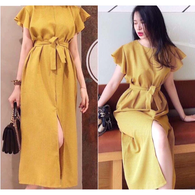 Đầm midi caro cánh tiên