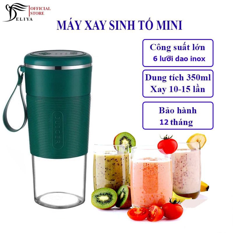 Máy xay sinh tố cầm tay mini đa năng DELIYA Cốc Thủy Tinh 4 và 6 Lưỡi 3000mah Loại 1