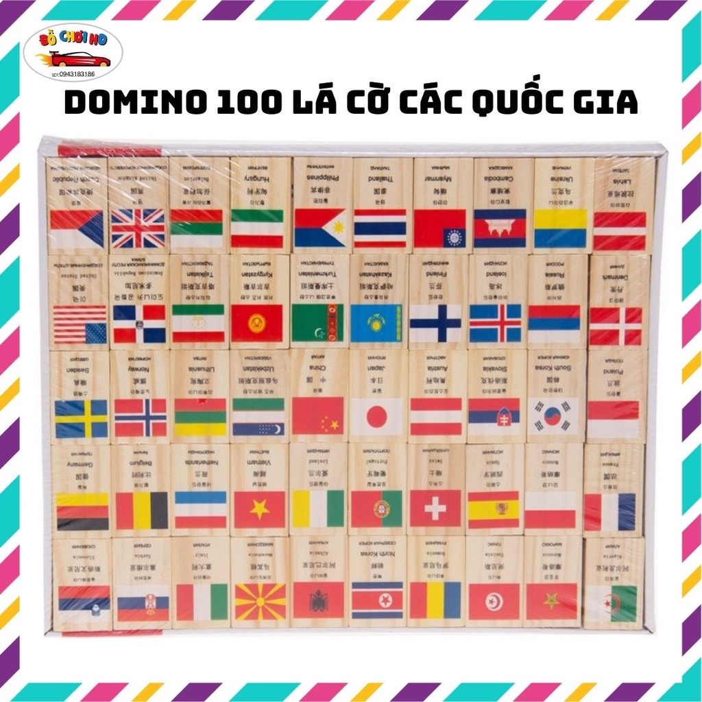 Đồ chơi gỗ thông minh domino 100 lá cờ các quốc gia trên thế giới(406)