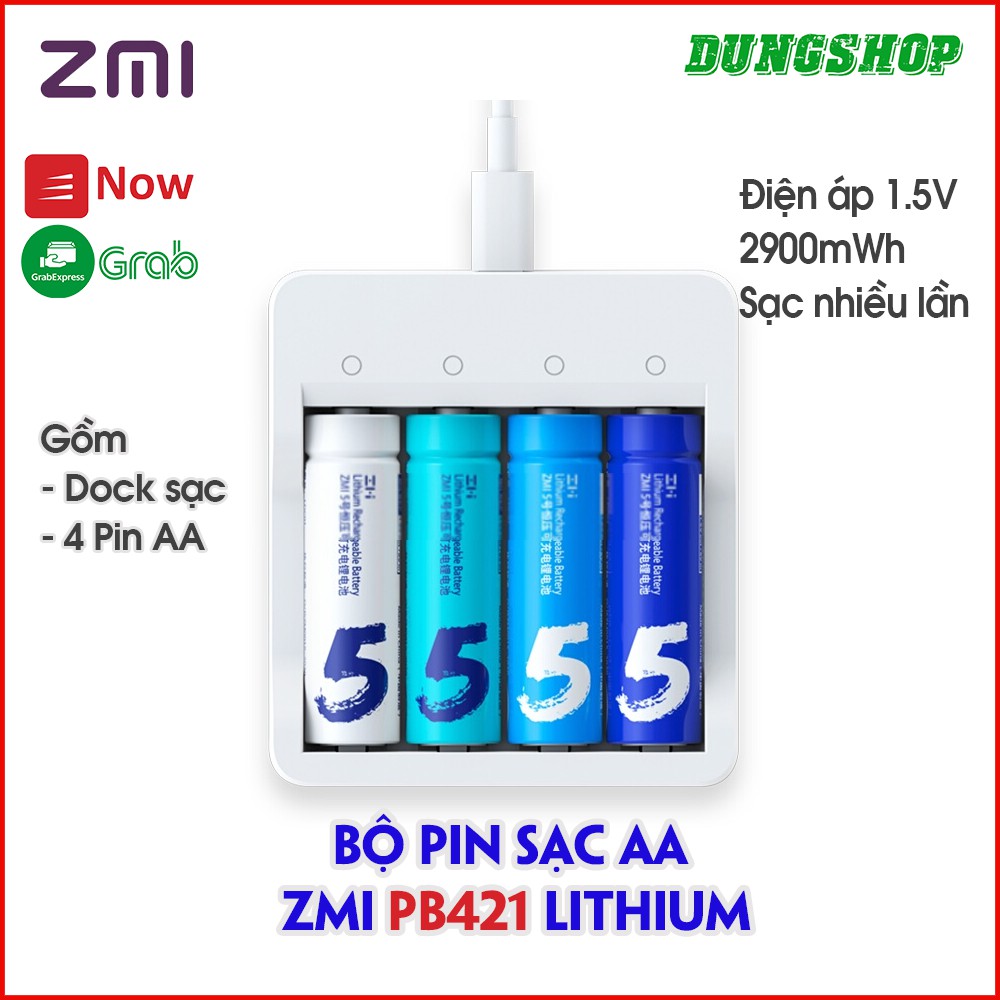 Bộ Pin sạc AA ZMI PB421 Lithium (Gồm 4 Pin + 1 Dock sạc)