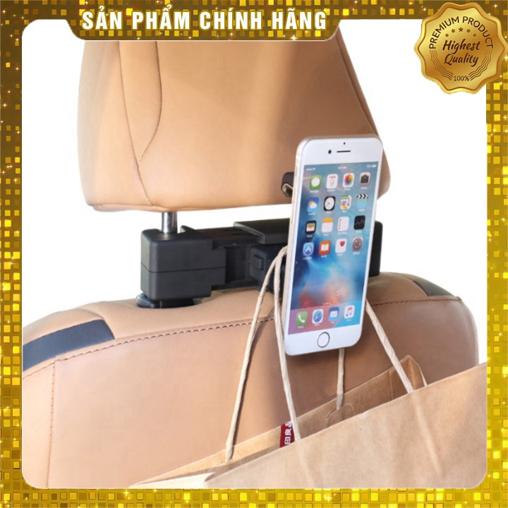 Móc treo đồ sau ghế kiêm giá đỡ cho điện thoại, ipad trên ô tô JT-G08-Màu đen AD