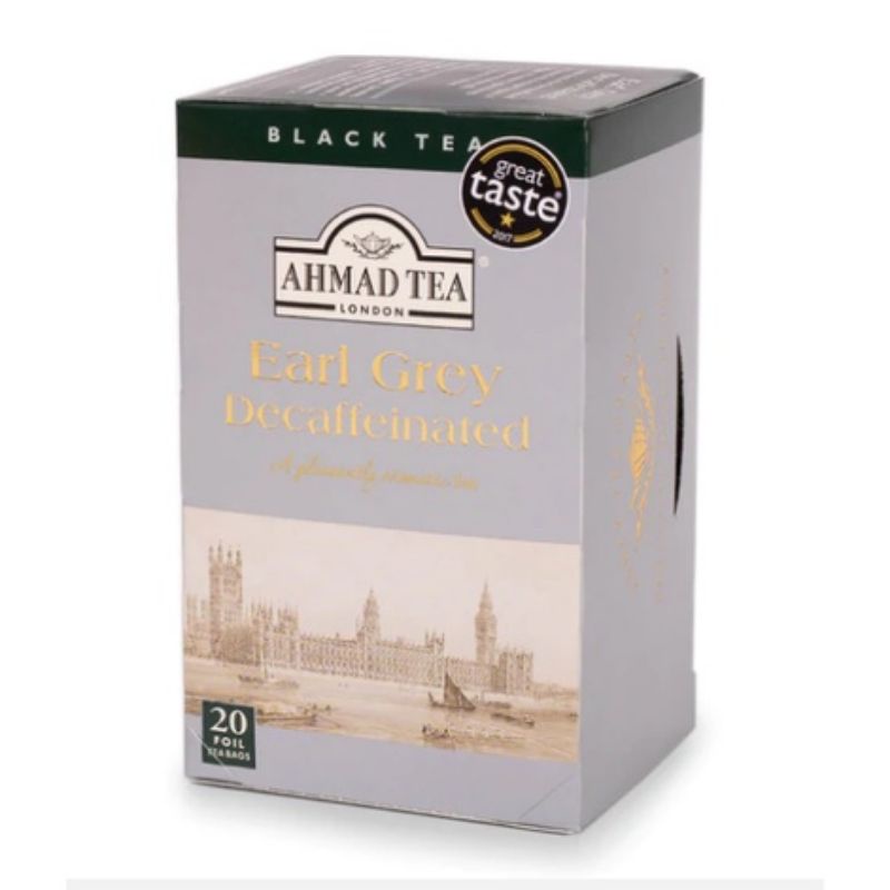 Trà Bá Tước khử caffeine - AHMAD Decaffeinated Earl Grey tea 40g/20bags (túi lọc có bao thiếc)