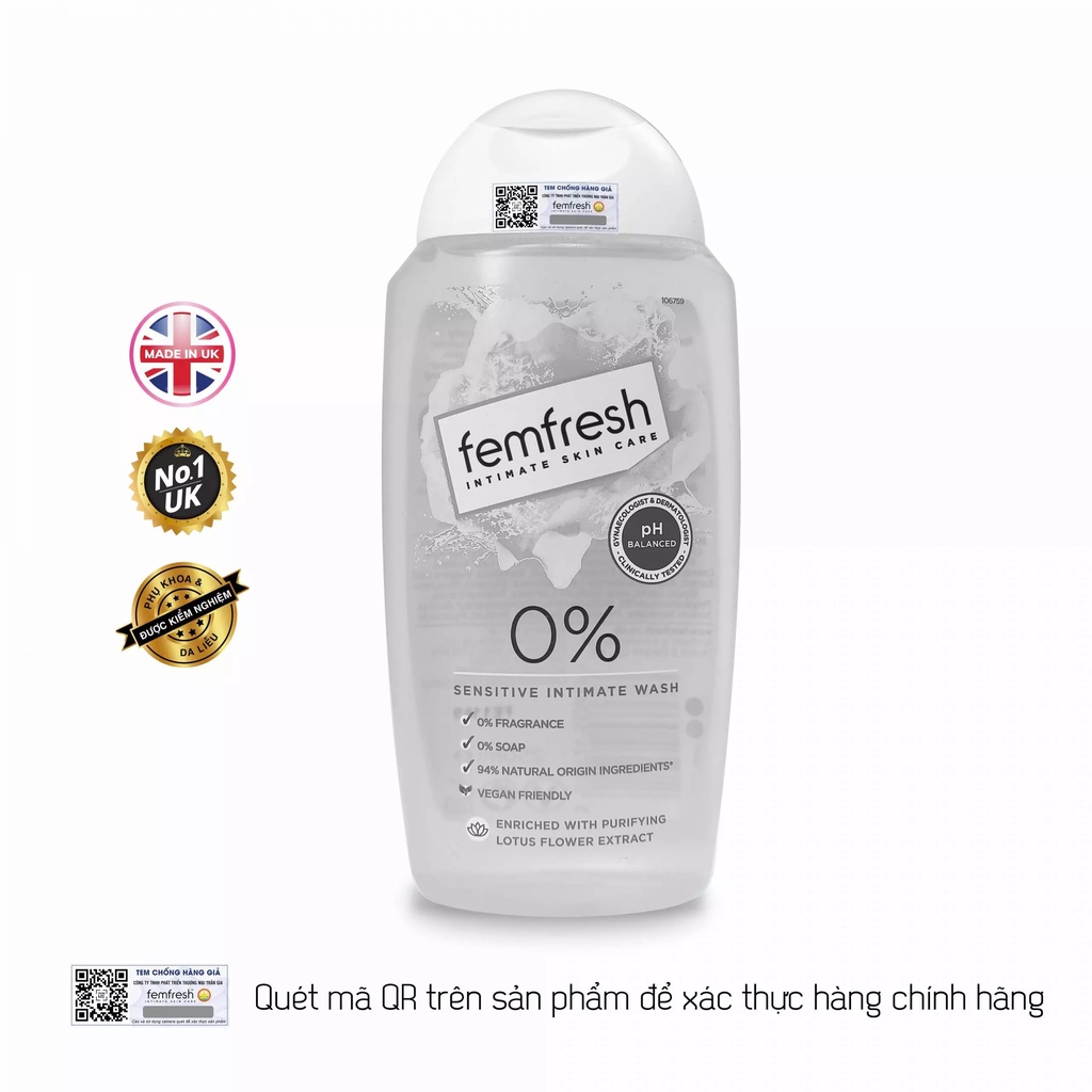 Dung Dịch Vệ Sinh Phụ Nữ Cao Cấp Cho Da Nhạy Cảm Femfresh 0% Sensitive Intimate Wash 250Ml