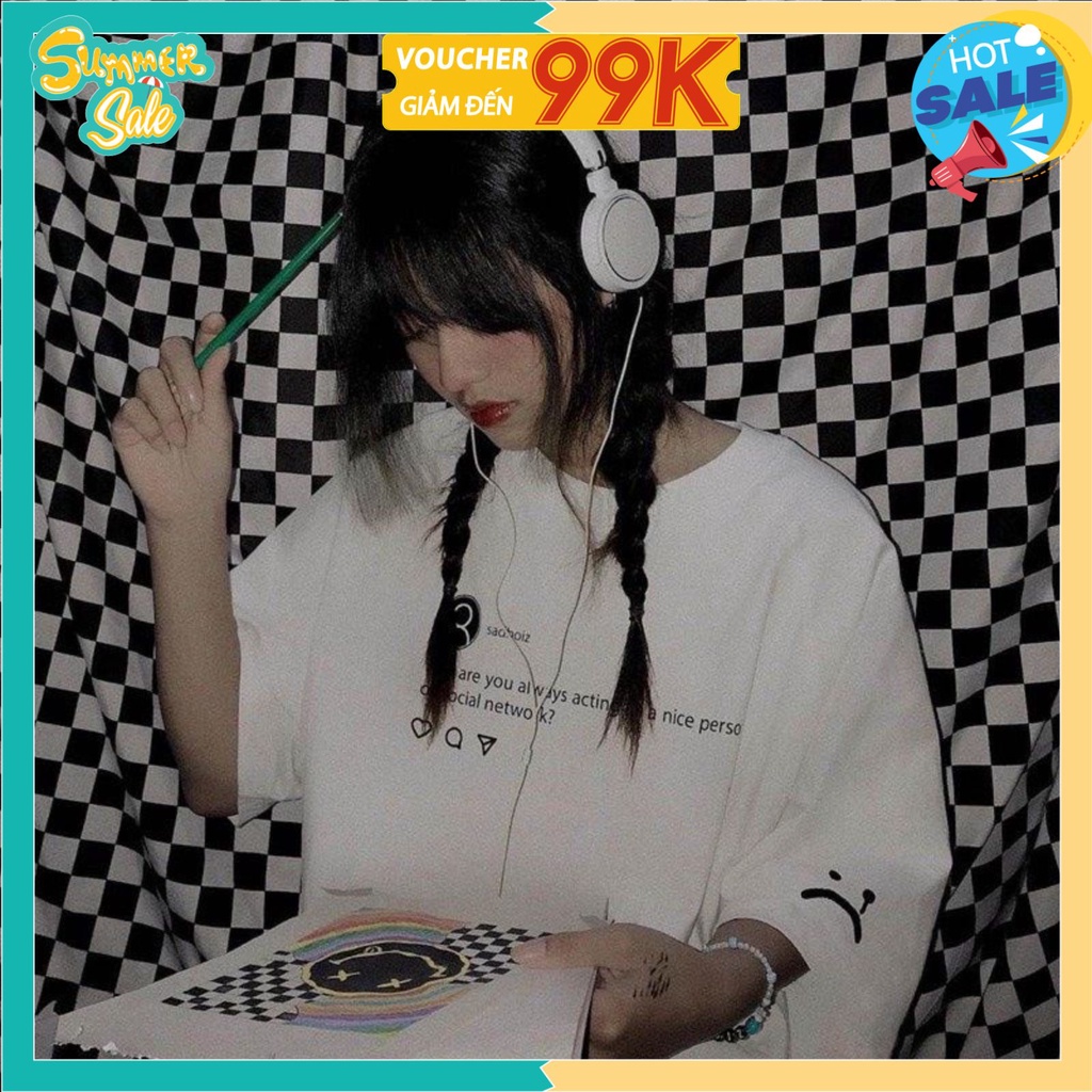 Áo thun nam nữ sad boiz sadtagram, Áo thun tay lỡ form rộng Sadboiz Sadtagram chất cotton co dãn thêu logo mặt mếu