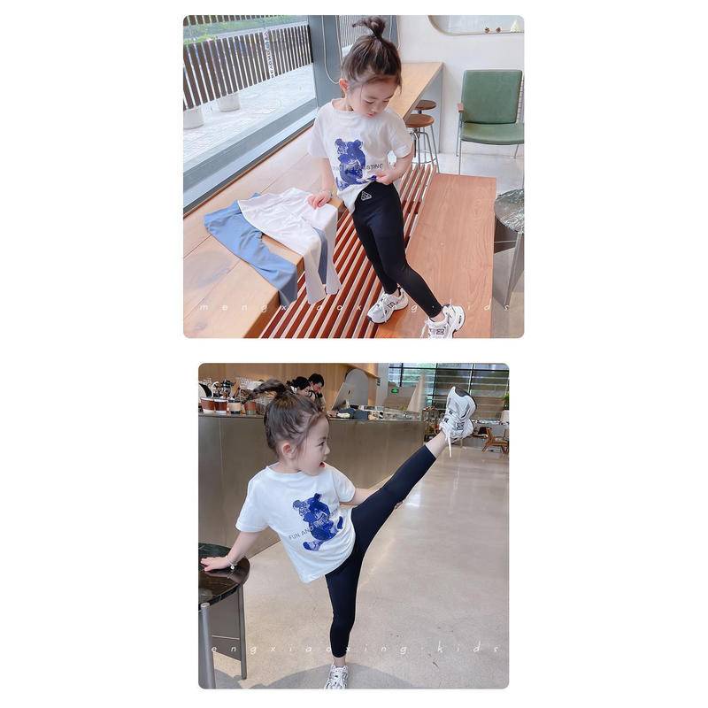 [Hàng Có Sẵn] Quần Legging Dài Đến Mắt Cá Chân Bằng Cotton Màu Trơn In Hình Búp Bê Cá Mập Phong Cách Phương Tây Thời Trang Mùa Thu Cho Bé Gái