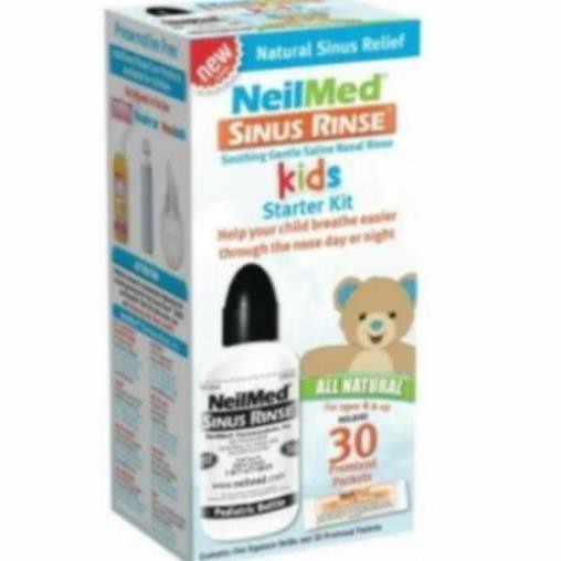 Bộ rửa mũi Neilmed Kid hộp 30 gói muối kèm bình nhập mỹ có bill date 2023