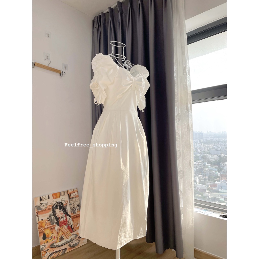 Đầm Trắng Dài Cúp Ngực Tay Phồng Thắt Nơ Hai Lớp Mặc Đi Tiệc, Đi Chơi, Kỷ Yếu (Hình Thật) | BigBuy360 - bigbuy360.vn